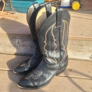 Vtg 80s Abilene Mens Black Exotic Shark Western Leather Cowboy Boots USA 9.5 EE